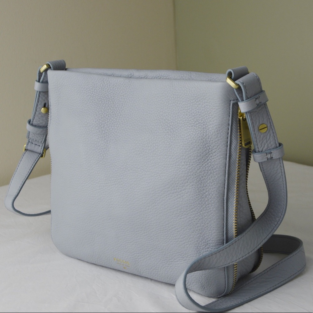 Fossil Smokey Pale Blue Pebble Leather Crossbody
